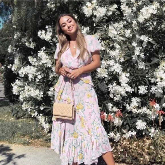 Zara Floral Ruffle Wrap Dress with Puff Sleeves, Size XS NWT - Picture 3 of 12